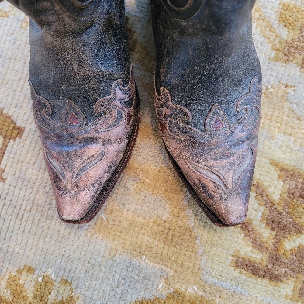 Sundance Brown Pink Blue Cowgirl Boots Sz 9 - Picture 2 of 6